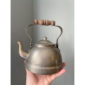 Vintage Portuguese Silver Tea Kettle With Wooden Handle Made By Tagus